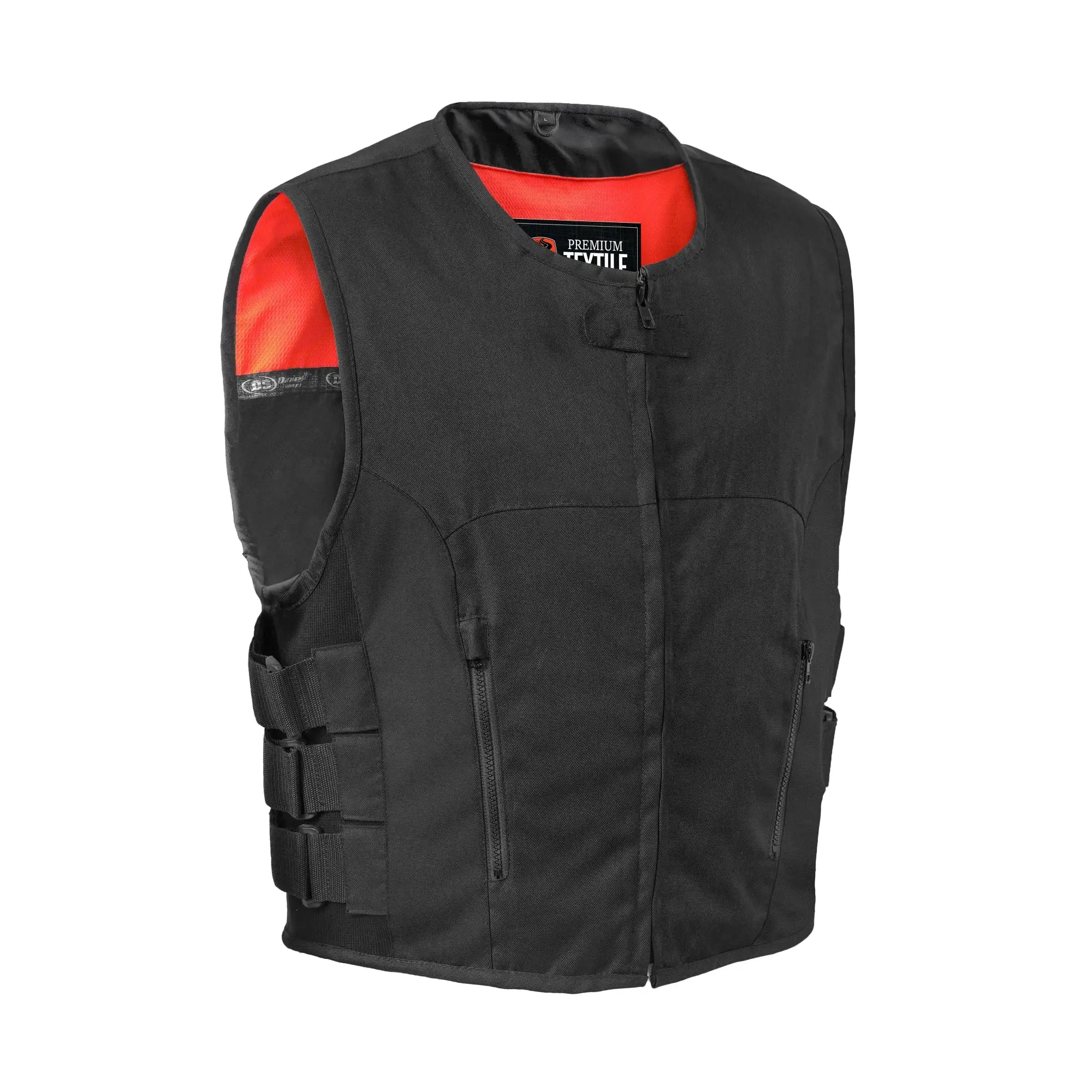DANIEL SMART Men's Textile Motorcycle Protective Vest - Heavy-Duty SWAT-Style Collarless Design, Zipper Pockets, Velcro Straps, Motorcycle Accessories, Protective Vest Vests