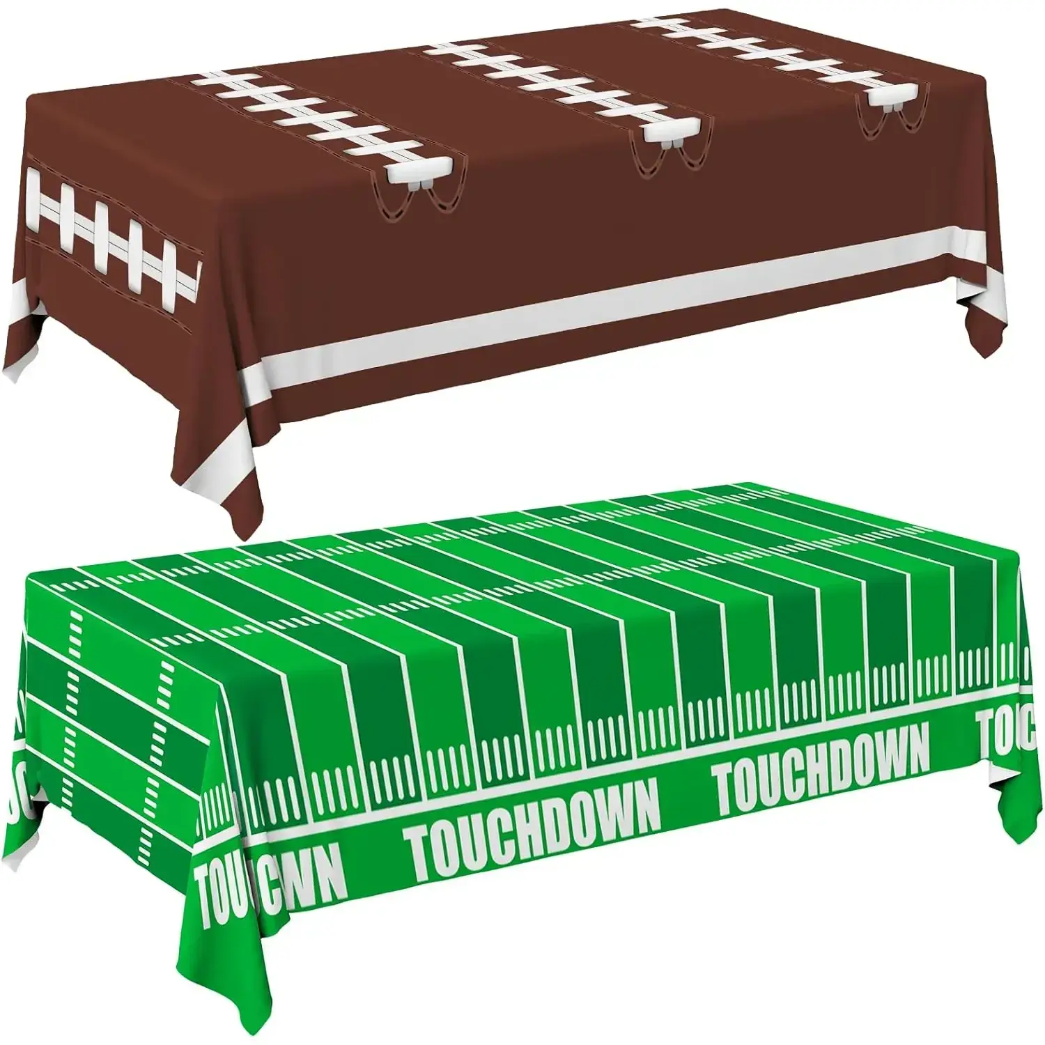 Football Party Supplies - 2-Pack Disposable Waterproof Plastic Football Field Tablecloths (54x108 in) for Game Day, Birthday Parties, Table Covers, Fun Football Party Atmosphere