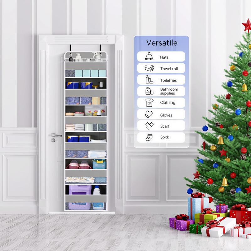 Over The Door Organizer Storage-5-Tier Hanging Organizer with 5 Large Pockets, Anti-Tilt Design, 44 lb Capacity for Bedroom, Bathroom, Pantry