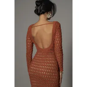 Dark Terra Cotta Serene Wonders Crochet Dress