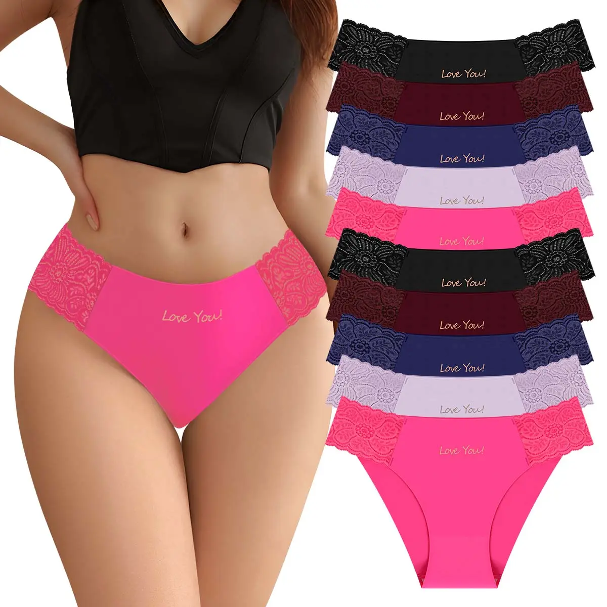 Morelect Elegant 6/8/10-Pack French Lace Underwear for Women Seamless Breathable Briefs Sexy Ladies' Panties Minimalist Basic Blue Clothes Fit Chic Everyday Style Lingerie - Womenswear
