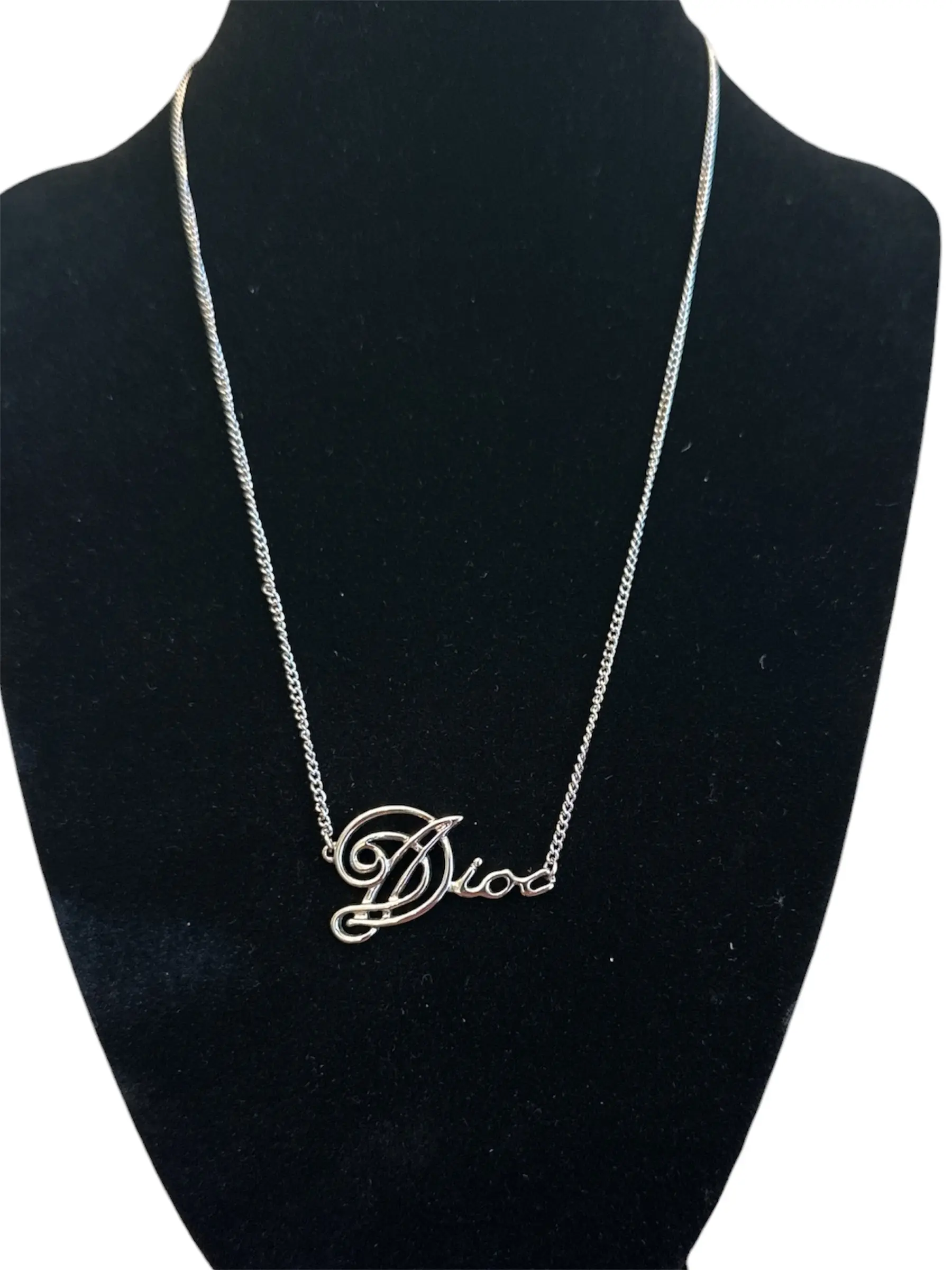 Pre-owned Christian Dior Silver 18 inch Script Necklace