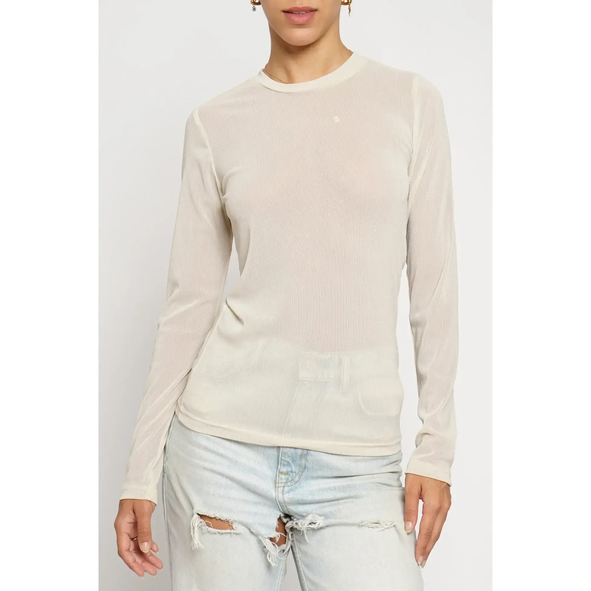 Women's Sheer Metallic Crew Neck Long-Sleeve T-Shirt - GST2576