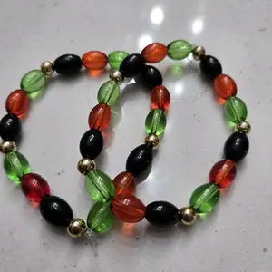 American Flag Beaded Bracelets - 2 Pair of Colorful Beads with Gold Accents for Stylish Accessory