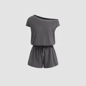 Cider [3 colors, size 2-10] Asymmetrical Neck Drawstring Romper
