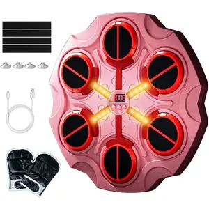 2026 Music Boxing Machine, Smart Bluetooth Boxing Trainer Machine with Gloves, Adjustable Speed Wall Mount Exercise Equipment for Kids Adults, Electronic Punching Machine - Pink