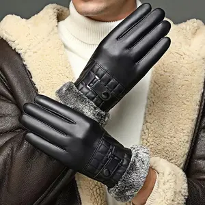 Men's Touchscreen Winter Gloves PU Faux Leather Fleece-Lined Thickened Warm Outdoor Christmas Gift Pull On Closure Non-Textile Materials Perfect for Chilly Days
