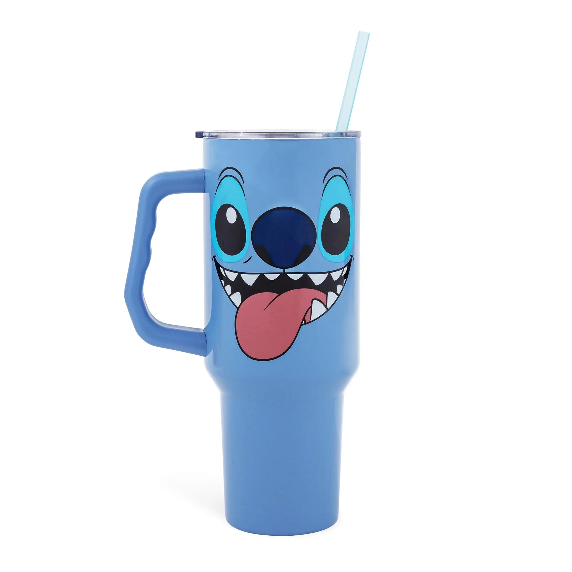 Disney Lilo & Stitch Face Stainless Steel Tumbler with Handle, 40 oz Cartoon Collectible Cup & Mug, Reusable Drinkware Water Bottle for Beverages