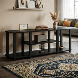 3-Tier 3D Entertainment TV Stand with Square Tube, No Tools Assembly Turn-S-Tube Design, Americano/Black Media Console