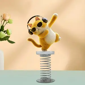 Acrylic Dancing Cat Car Dashboard Accessory with Headphones, Cute 2D Spring Statue, Perfect for Vehicle Interior Decor and Holiday Gifts, Car Interior Decoration