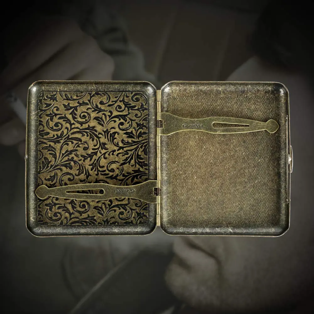 retro metal cigarette case Cigarette Case - Retro Metal Cigarette Box Double Sided Spring Clip Open  Pocket Holder for 20 Cigarettes (Golden) YHOUSE