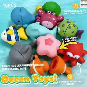 10-Piece Marine Animal Matching Toys Montessori Sea Animals for Toddlers Early Educational Little People Animals Figurines Learning Fine Motor Matching Games Easter Basket Stuffers/Christmas/Children‘s day and birthday Gift for Boys Girls STEM toys