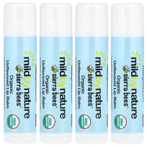 Mild By Nature Sierra Bees™, Organic Lip Balms, Unflavored, 4 Pack, 0.15 oz (4.25 g) Each