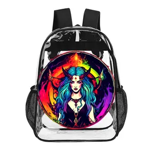 Students Witchy Rainbow Goddess "Logo Girls" print Transparent backpack school Bag 6
