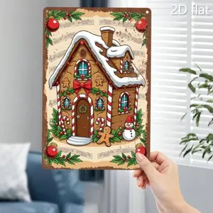 Aluminum Gingerbread House Wall Art 8x12 Inch Festive Holiday Decor with Snowman Candy Canes Holly for Indoor Outdoor Christmas Display