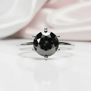 1 Carat Round Cut Black Diamond Option Engagement Ring