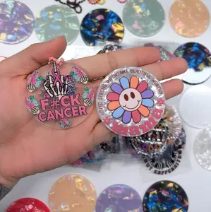 60pcs Cartoon keychain stickers acrylic color round plate keychain pendant accessories set