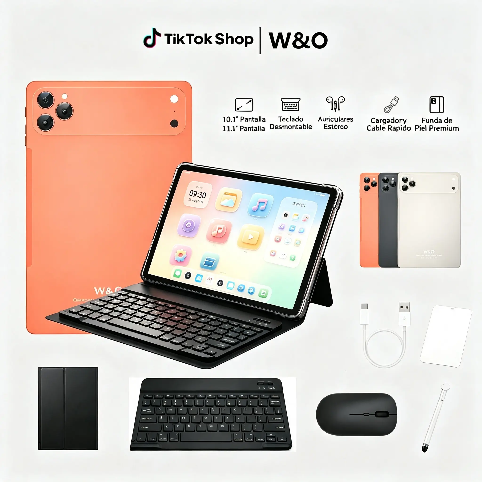 W&O X26 Max Android Tablet (11.1 in Touchscreen Tablet) - 12GB RAM+256GB ROM, Android 15, Octa-Core CPU, 20MP Rear-8MP Front Cameras, Dual-Band WiFi, USB-C Port, Charging Support, Expandable Storage, Portable for Work & Back-to-School Bundle Package