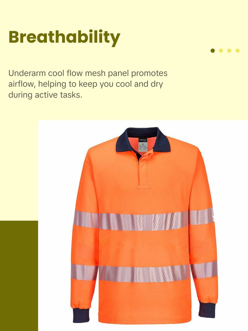 Portwest Mens Long Sleeve PW3 Hi-Vis Polo Shirt  Reflective Safety Workwear T186