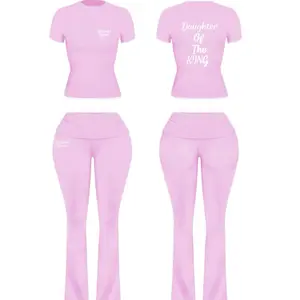 YCA POWDER PINK  SET - Daughter Of The KING Two Piece T-Shirt & Matching Pants Set in Powder Blue Color