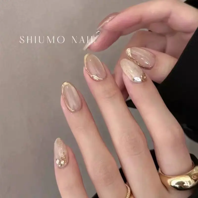 10pcs Oval shaped gold and silver handmade press-on nails, suitable for daily and festival wear, reusable, suitable for women and girls,Cute press on Nails, Decorative Nails, Acrylic Press On, Acrylic Fake Nails, Stylish Acrylic Nails, Nail Set