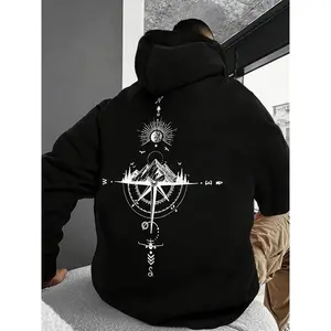 Men's Autumn/Winter Starry Sky Printed Plush Hoodie, Multi functional Sports and Leisure Loose Hoodie