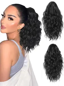 14Inch Claw Clip Ponytail Extension for Women Short Wavy Layered Synthetic Hairpiece Clip-In Ponytail Wig for Daily Parties.