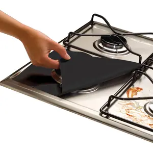 Non-Stick Square Gas Stove Burner Covers - Reusable Heat Resistant Stove Top Covers for Gas Burners, Stove Cover Guard Stove Protector for Gas Range Stovetop - Cut to Fit Black 4Pk
