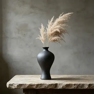 Japanese Wabi-Sabi Matte Ceramic Vase, Zen Dry Flower Arranger, Vintage Rustic Texture, Minimalist New Chinese Style Decor, 15cm Handmade, Flower Arrangement Vase