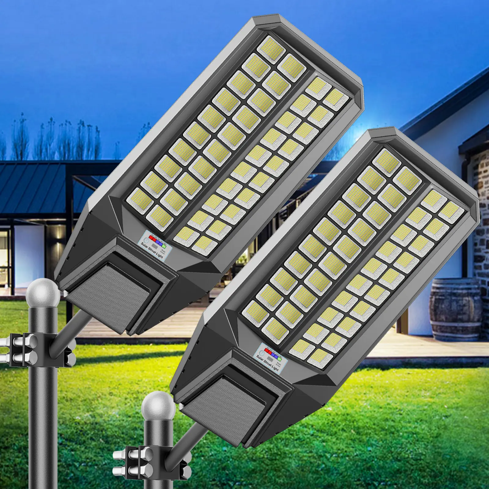 2-PACK Solar Street Lights Outdoor Waterproof 9000W Solar Flood Lights Dusk to Down with Motion Sensor for Parking Lot, Outdoor Street Light Solar Powered 7000K for Yard Patio and Walkway