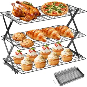 Stackable Cooling Rack for Baking, Collapsible Wire Cookie Rack with Adjustable Heights, Roasting & Drying Rack for Cupcakes, Pies and Pastries, Kitchen Essential