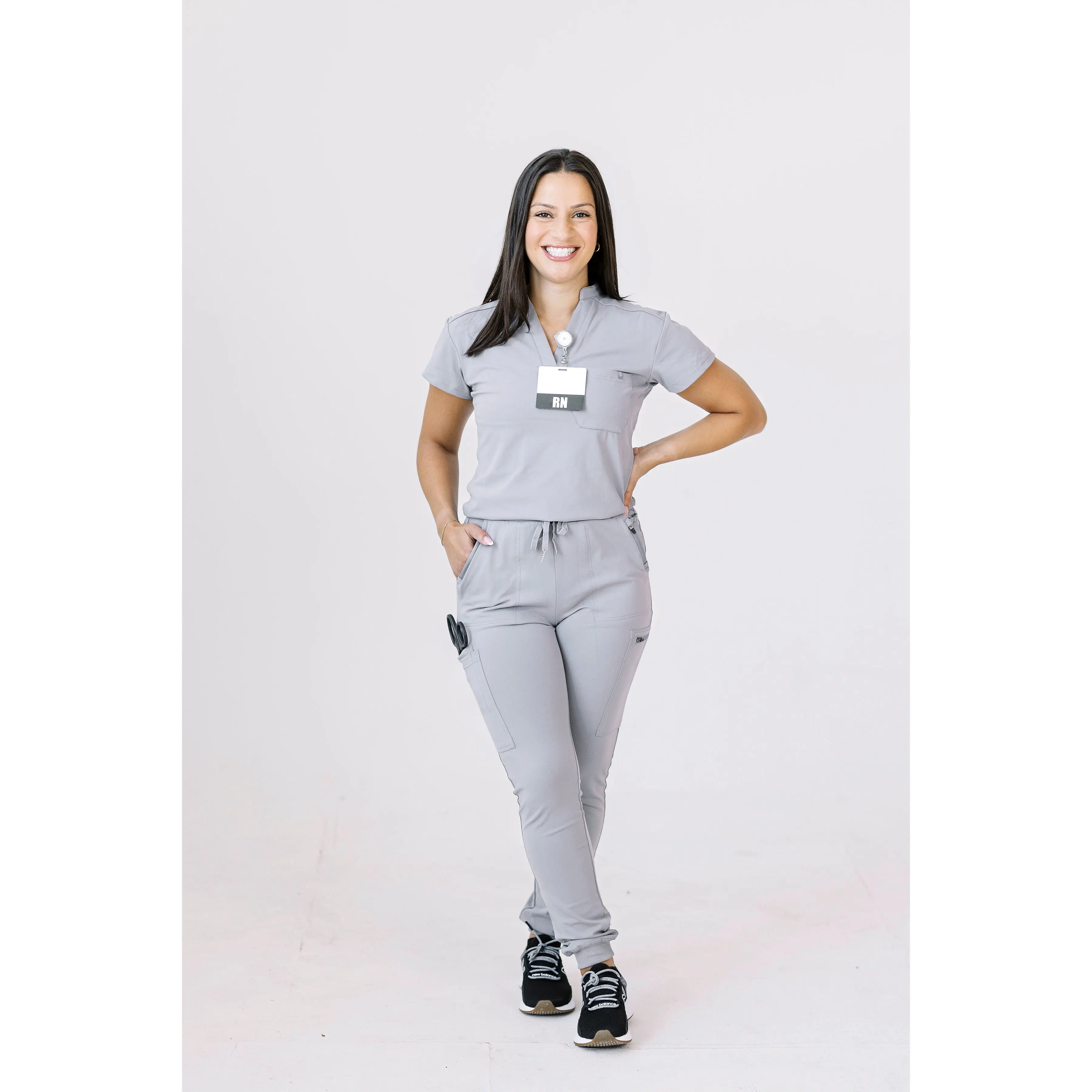 Short Sleeve Mandarin V-Neck Scrub Top