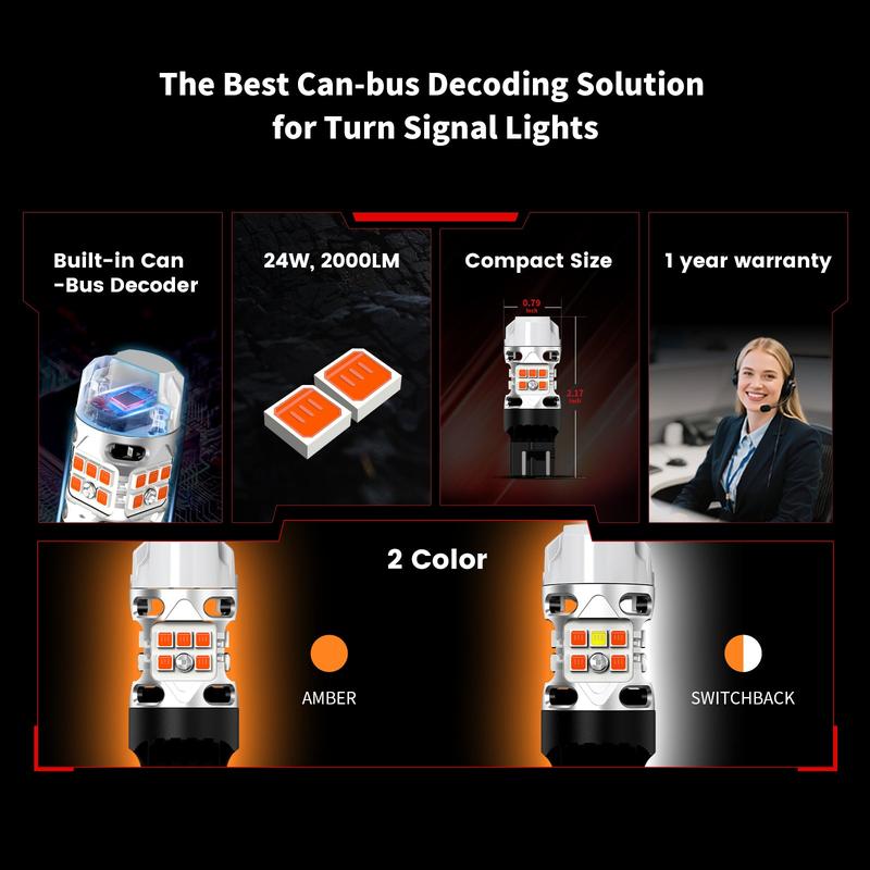 Lasfit (CK Socket) 7443 7444 LED Turn Signal Bulbs CanBus-Ready Switchback CK Socket | T3 Series,2 PCS