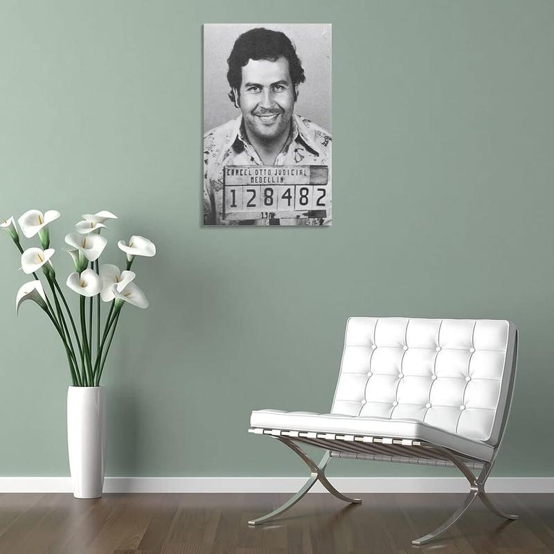 ZZYC Pablo Escobar Mugshot Arrest Colombian Medellin Narco Smile Canvas Poster Wall Art Decor Print Bedroom Bathroom Office Room Decor Gift Frame:12x18inch(30x45cm)