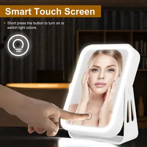 10X Magnifying Lighted Makeup Mirror Double Sided Travel Makeup Mirror with 3 Light Colors Touch Screen USB Rechargeable
