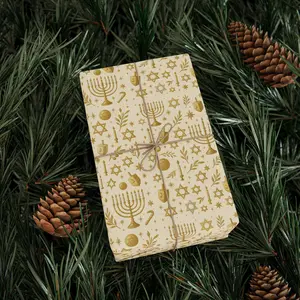 Golden Menorah & Dreidel Hanukkah Wrapping Paper - Cream