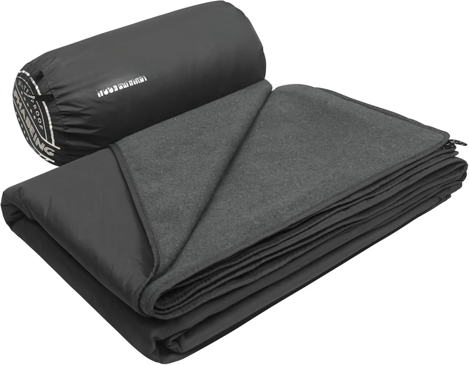 Outdoor Blanket with Merino , Extra Thick Warm, Windproof, Packable Stadium Blankets for Cold Weather, Camping , Pet, , Picnic, Concerts, 79" x 59", Black/Gray