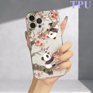 Transparent Anti-Drop Protective Soft Case Cover with Creative Peach Panda Design, Tpu Material for iPhone 11/12/13/14 Pro Max/15 Pro/16 Plus/16 Pro Max