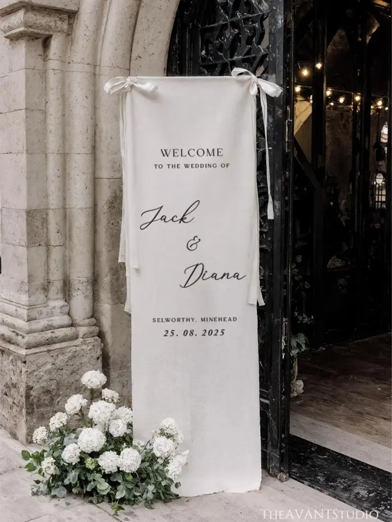 Custom Fabric Wedding Welcome Sign • Custom Unique Timeless Wedding Welcome Sign • Wedding Banner • Personalised Wedding Decor • Engagement Party Sign