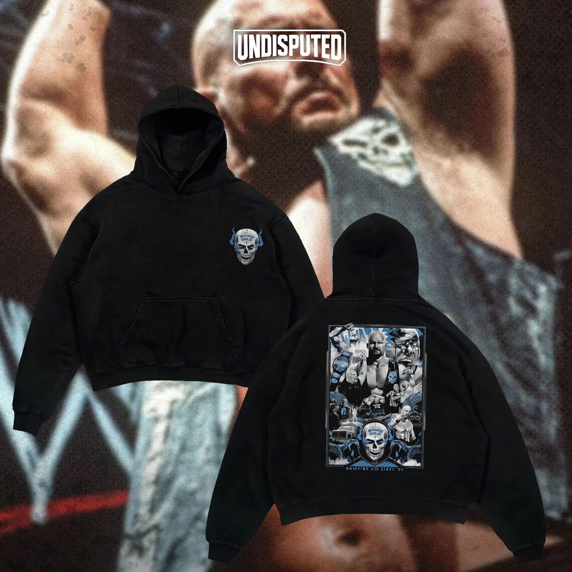 UNDISPUTED Stone Cold Skull Heavy Cotton Shirt WWE Hoodie Stone Cold Steve Austin Tshirt Hoodie Zip Up Hoodie Jacket Wrestling Fan Apparel Menswear Direct-to-garment Breathable Printing