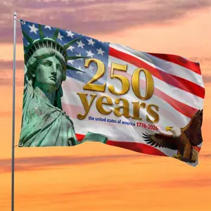 America 250Th Birthday Flag 1776-2026 USA Celebration Banner, Outdoor Yard Garden Porch Decor, Independence Day Party Supplies, Patriotic Gift, Polyester, Multipurpose, Non-Electric, Durable, Breathable, Soft, Ideal for Everyday Use, Home Decor
