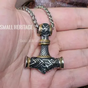 Viking Necklace Norse Amulet Pendant Hammer Mjolnir Stainless Steel Unisex
