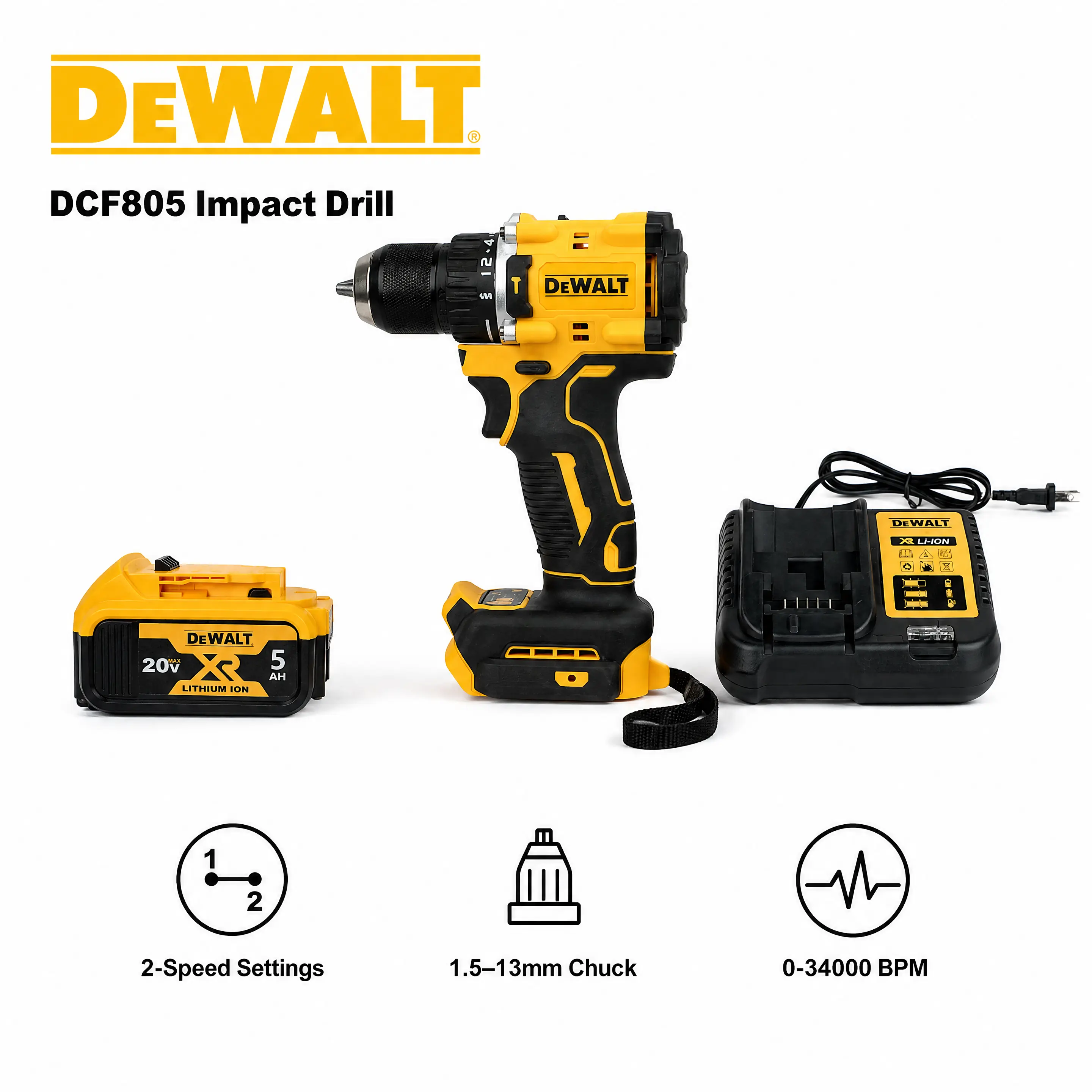 DEWALT DCF805 20V MAX 1/2 Inch Cordless Hammer Drill Tool for Cabinet Furniture Assembly, Compact Brushless Driver Features 3 in 1 Mode Selection Designed for Fast Wood Drilling Tasks construction