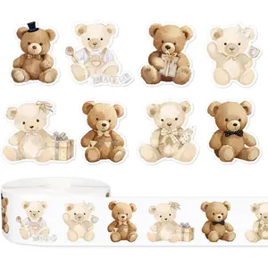 1000 Pcs Bear Sticker Cartoon Brown Animal Adhesive Sealing Label Decal for Birthday Baby Shower Party Favor Supplies, 8 Designs