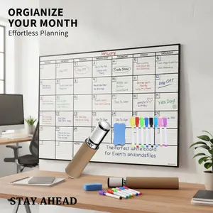Dry Erase Monthly Calendar for Wall, Whiteboard Planner Set with 8 Colorful Markers, Reusable 30 Day Schedule Board in Protective Tube, Large Blank Grid Memo Board for Office Home School