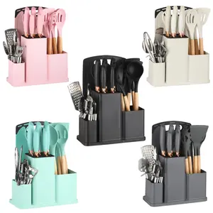 19Pcs Kitchen Utensils Set with Knife & Cutting Board, Silicone Cooking Tools with Storage Holder