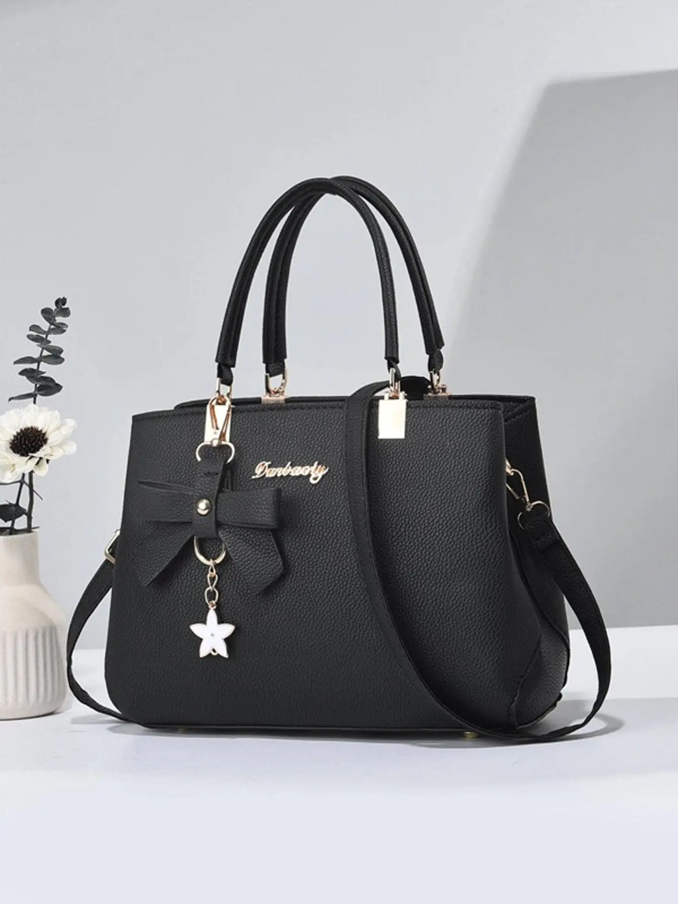 Women’s Fashion Bow-Embellished Solid Color Multi-Layer Crossbody Handbag Wallet