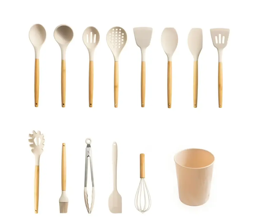 Eco-Friendly 14-Piece Bamboo & Silicone Utensil Set Durable Kitchen Tools for Everyday Cooking Includes Spoons Spatulas and Whisks
