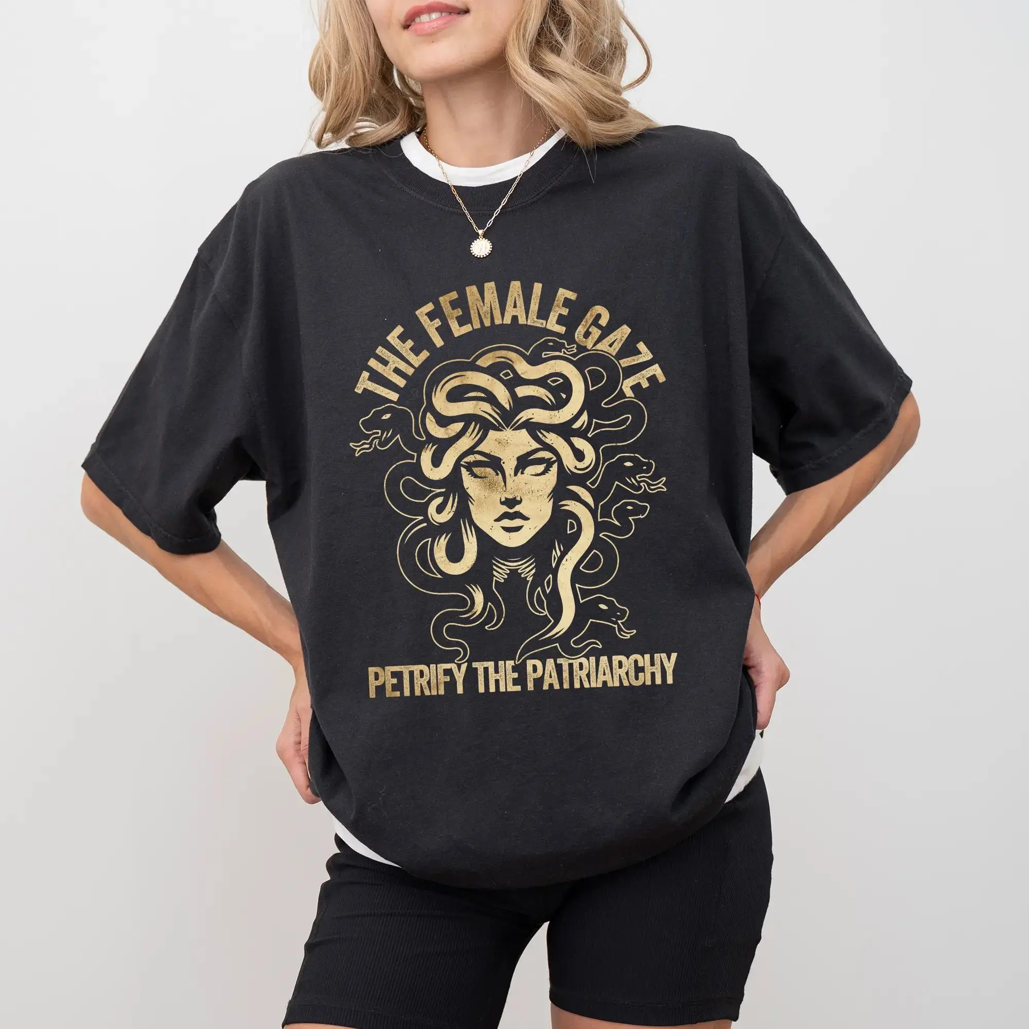 Empowering Feminist Medusa Graphic Tee – The Female Gaze Petrify The Patriarchy T-Shirt