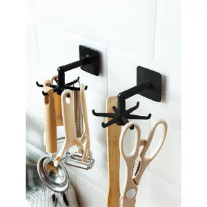 1pc 360 Degree Rotatable Pp Punch Free Six Claw Hook Kitchen Spatula Spoon Storage Wall Mounted Hanger Organiser Hangable